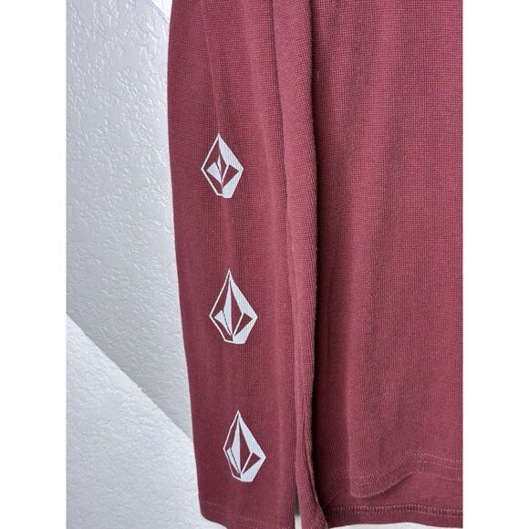 Volcom Size L Mens Sweater Crew Neck Long Sleeve Casual Thermal Waffle Burgundy - Picture 4 of 10